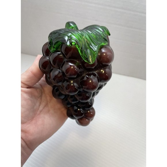 Blenko Style Vintage Glass Green Stem Purple Grapes Handblown Molded - EUC - Picture 1 of 6